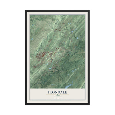 Map of Irondale, Alabama, 12 x 18 inch print in a black wood frame