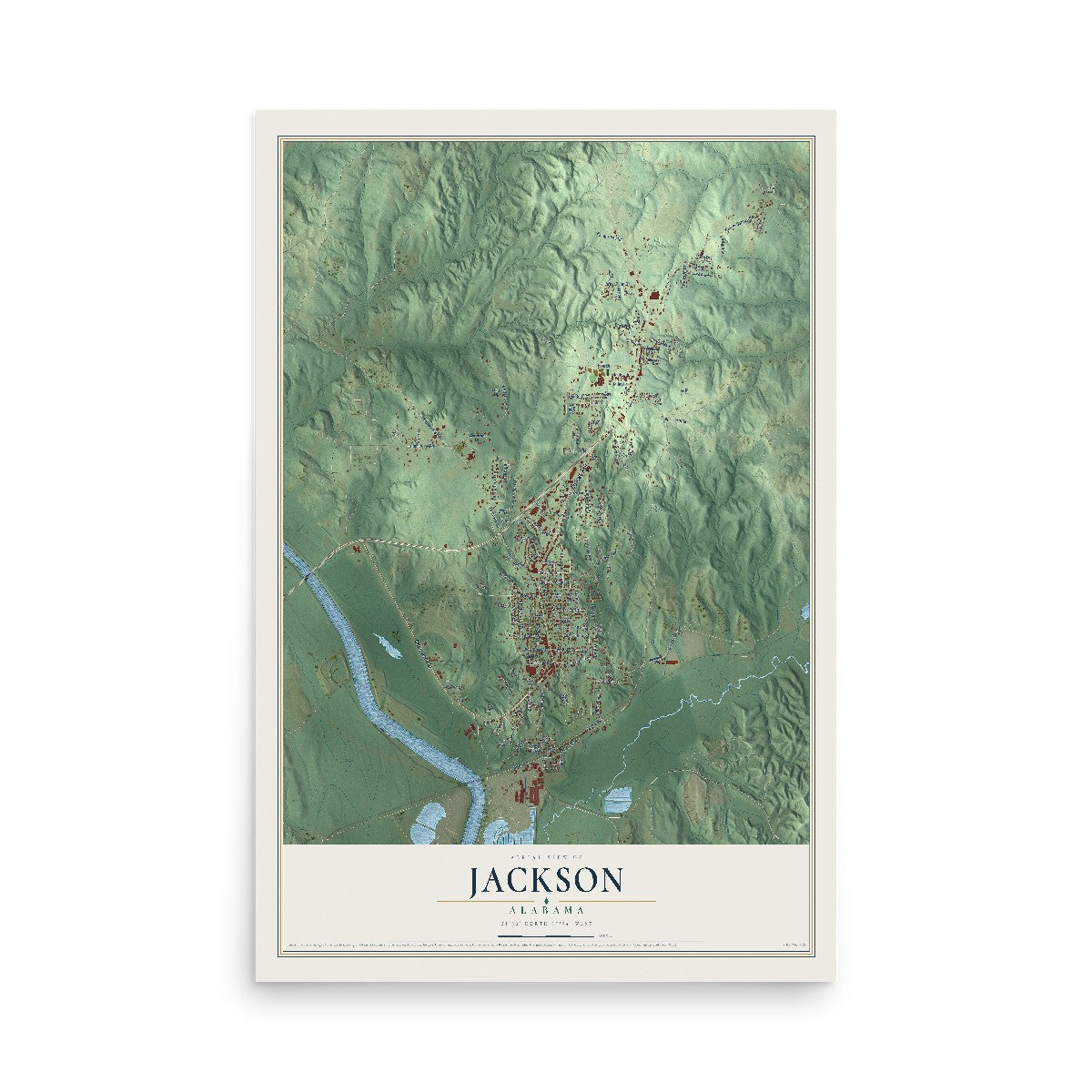 Map of Jackson, Alabama, 12 x 18 inch unframed archival matte print