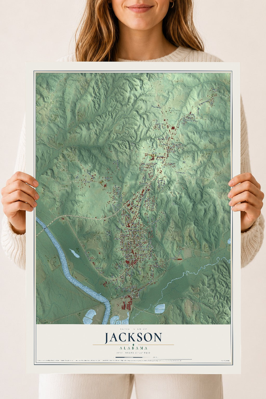 Map of Jackson, Alabama, 18 x 24 inch unframed archival matte print
