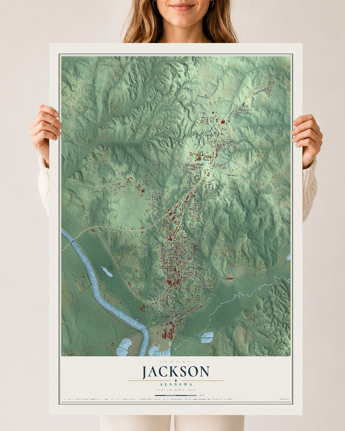 Map of Jackson, Alabama, 24 x 36 inch unframed archival matte print