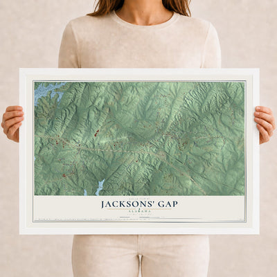 Map of Jacksons' Gap, Alabama, 12 x 18 inch print in a white wood frame