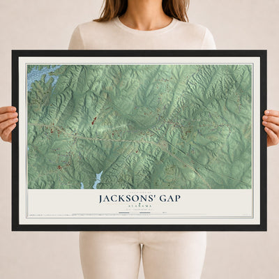 Map of Jacksons' Gap, Alabama, 18 x 24 inch print in a black wood frame
