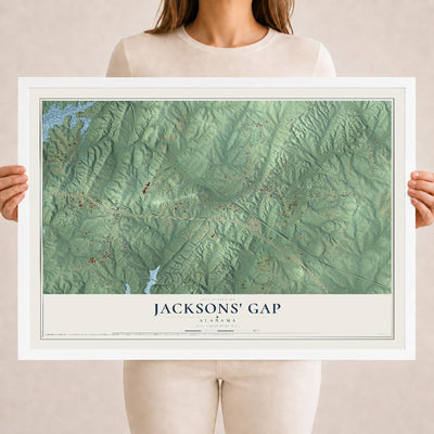 Map of Jacksons' Gap, Alabama, 18 x 24 inch print in a white wood frame