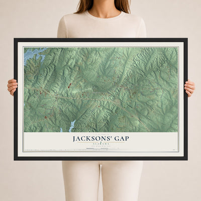 Map of Jacksons' Gap, Alabama, 24 x 36 inch print in a black wood frame
