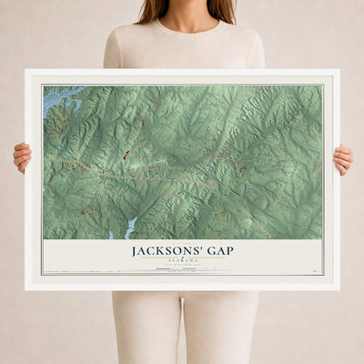Map of Jacksons' Gap, Alabama, 24 x 36 inch print in a white wood frame