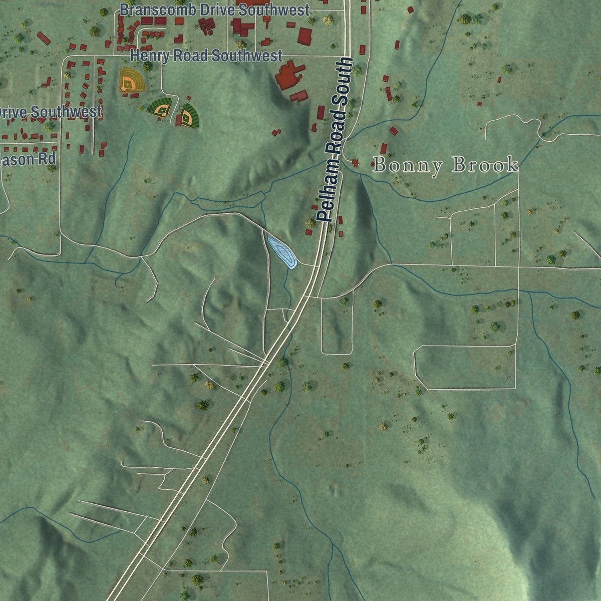 Second close-up of the map of Jacksonville, Alabama print showing more streets and buildings