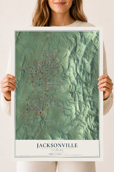 Map of Jacksonville, Alabama, 18 x 24 inch unframed archival matte print