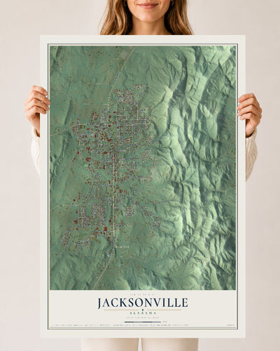 Map of Jacksonville, Alabama, 24 x 36 inch unframed archival matte print