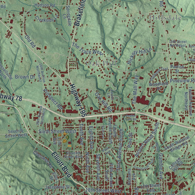 Close-up of the map of Jasper, Alabama print showing street and building detail