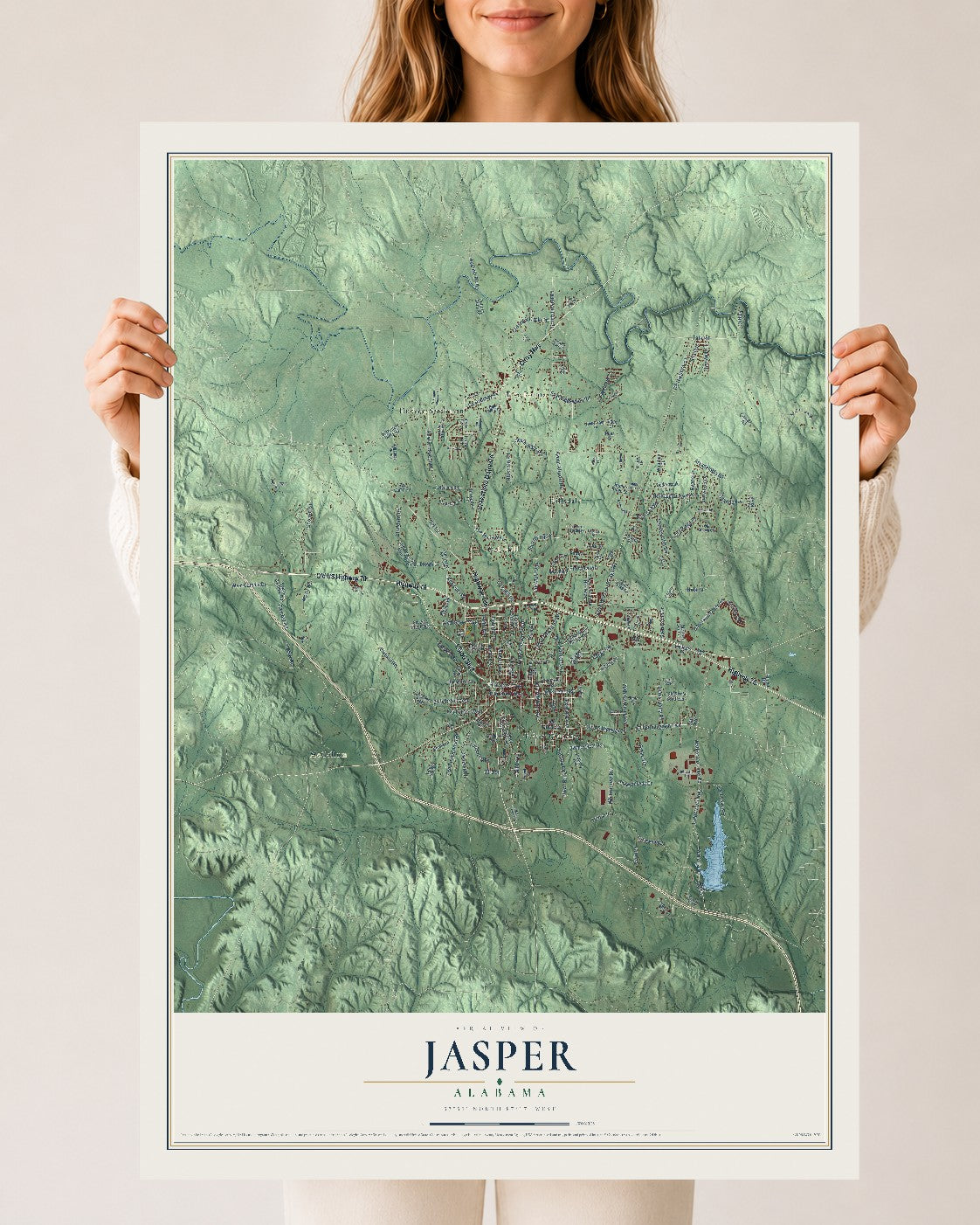 Map of Jasper, Alabama, 24 x 36 inch unframed archival matte print