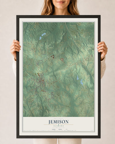Map of Jemison, Alabama, 24 x 36 inch print in a black wood frame