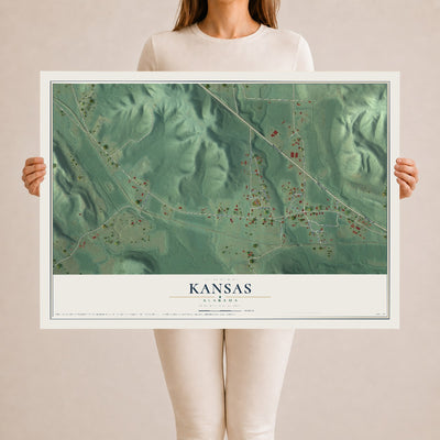 Map of Kansas, Alabama, 24 x 36 inch unframed archival matte print