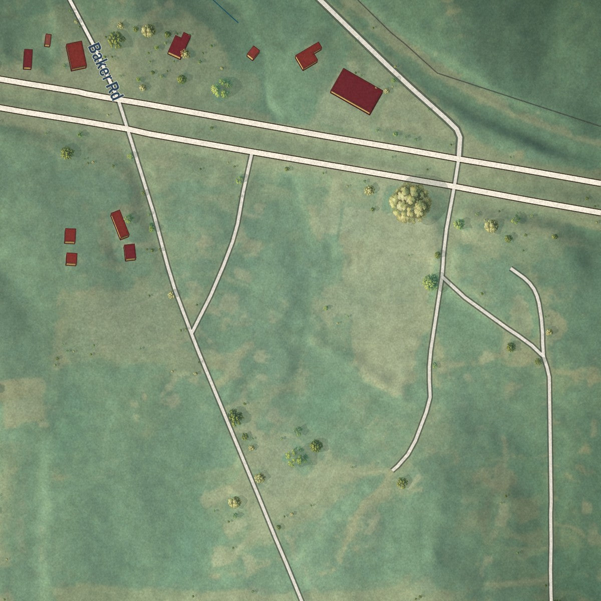 Close-up of the map of Kellyton, Alabama print showing street and building detail
