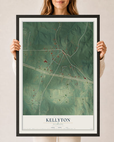 Map of Kellyton, Alabama, 24 x 36 inch print in a black wood frame