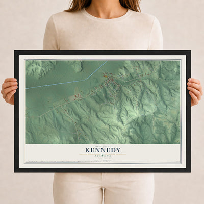 Map of Kennedy, Alabama, 12 x 18 inch print in a black wood frame
