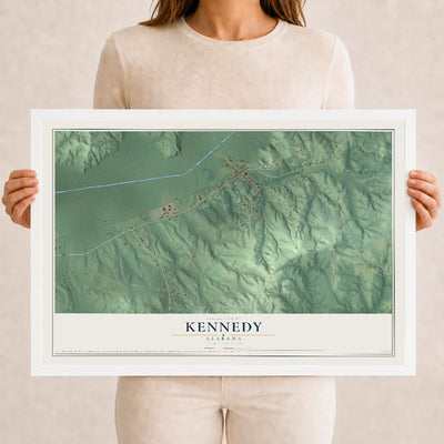 Map of Kennedy, Alabama, 12 x 18 inch print in a white wood frame