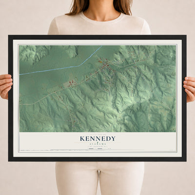 Map of Kennedy, Alabama, 18 x 24 inch print in a black wood frame