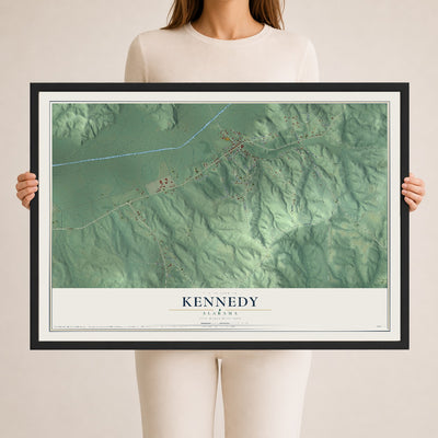 Map of Kennedy, Alabama, 24 x 36 inch print in a black wood frame