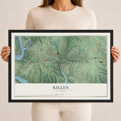 Map of Killen, Alabama, 12 x 18 inch print in a black wood frame