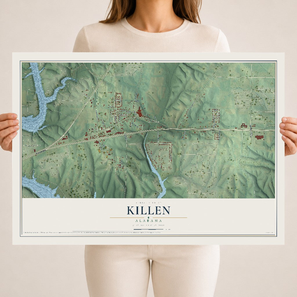 Map of Killen, Alabama, 18 x 24 inch unframed archival matte print