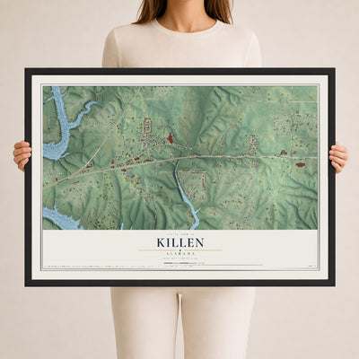 Map of Killen, Alabama, 24 x 36 inch print in a black wood frame