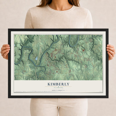 Map of Kimberly, Alabama, 12 x 18 inch print in a black wood frame