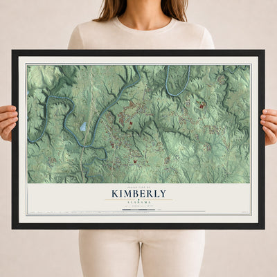 Map of Kimberly, Alabama, 18 x 24 inch print in a black wood frame