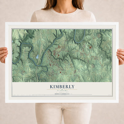 Map of Kimberly, Alabama, 18 x 24 inch print in a white wood frame