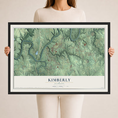 Map of Kimberly, Alabama, 24 x 36 inch print in a black wood frame