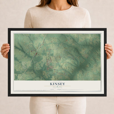 Map of Kinsey, Alabama, 12 x 18 inch print in a black wood frame