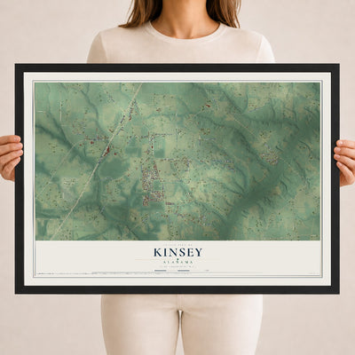 Map of Kinsey, Alabama, 18 x 24 inch print in a black wood frame