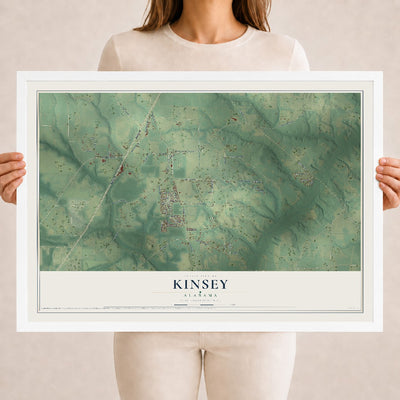 Map of Kinsey, Alabama, 18 x 24 inch print in a white wood frame