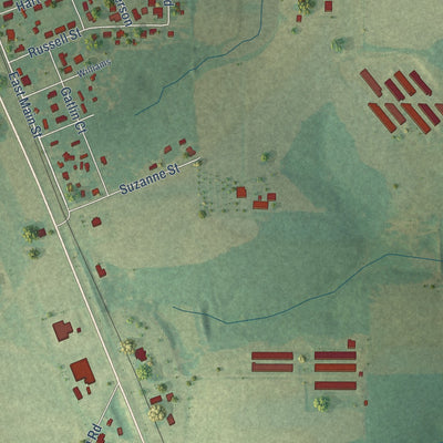 Second close-up of the map of Kinston, Alabama print showing more streets and buildings