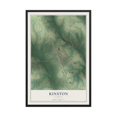 Map of Kinston, Alabama, 12 x 18 inch print in a black wood frame