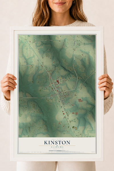 Map of Kinston, Alabama, 18 x 24 inch print in a white wood frame