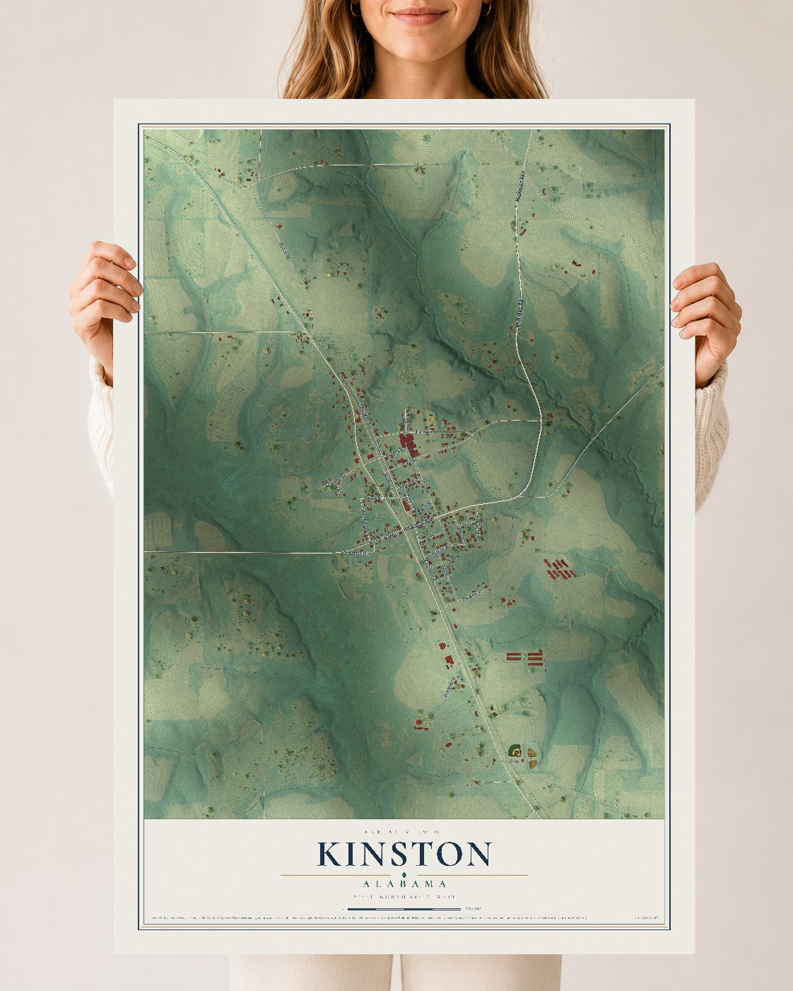 Map of Kinston, Alabama, 24 x 36 inch unframed archival matte print