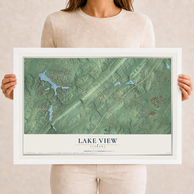 Map of Lake View, Alabama, 12 x 18 inch print in a white wood frame