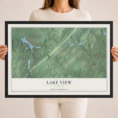 Map of Lake View, Alabama, 18 x 24 inch print in a black wood frame