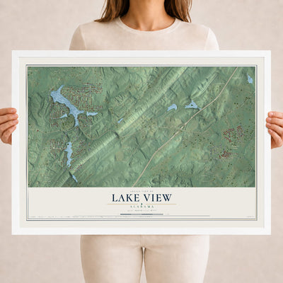 Map of Lake View, Alabama, 18 x 24 inch print in a white wood frame