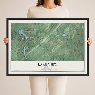 Map of Lake View, Alabama, 24 x 36 inch print in a black wood frame