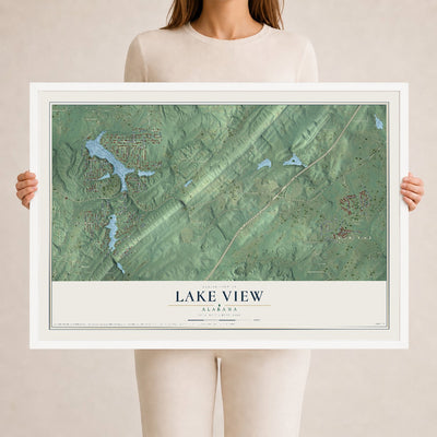Map of Lake View, Alabama, 24 x 36 inch print in a white wood frame