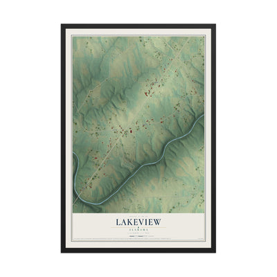 Map of Lakeview, Alabama, 12 x 18 inch print in a black wood frame