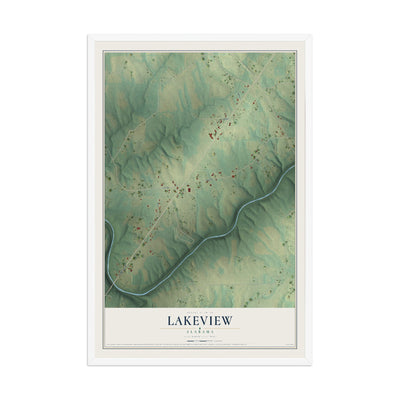 Map of Lakeview, Alabama, 12 x 18 inch print in a white wood frame