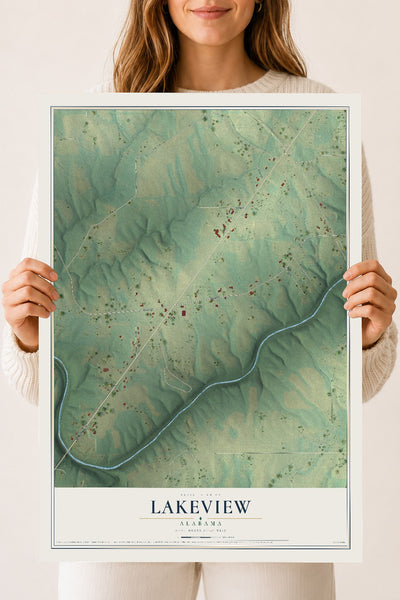 Map of Lakeview, Alabama, 18 x 24 inch unframed archival matte print