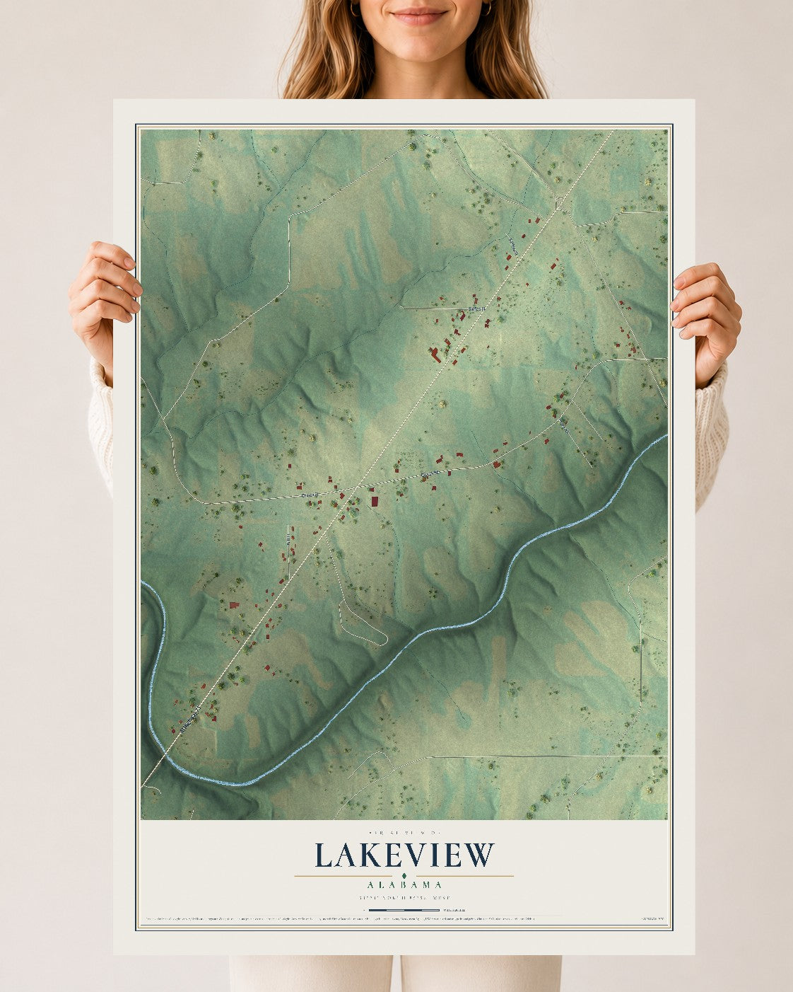 Map of Lakeview, Alabama, 24 x 36 inch unframed archival matte print