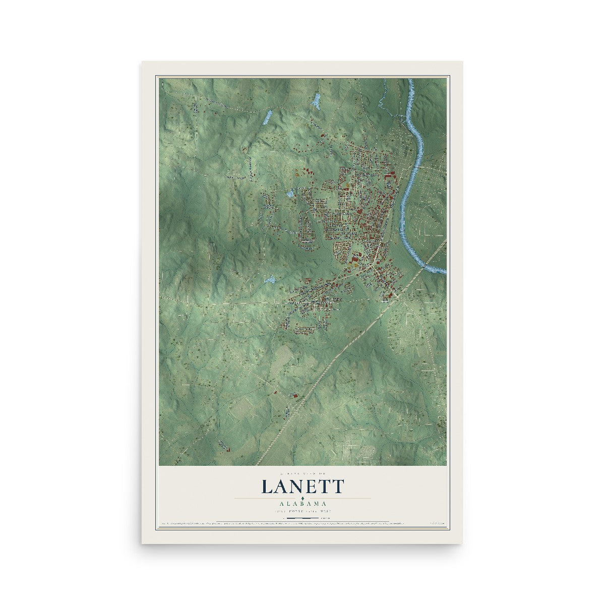 Map of Lanett, Alabama, 12 x 18 inch unframed archival matte print