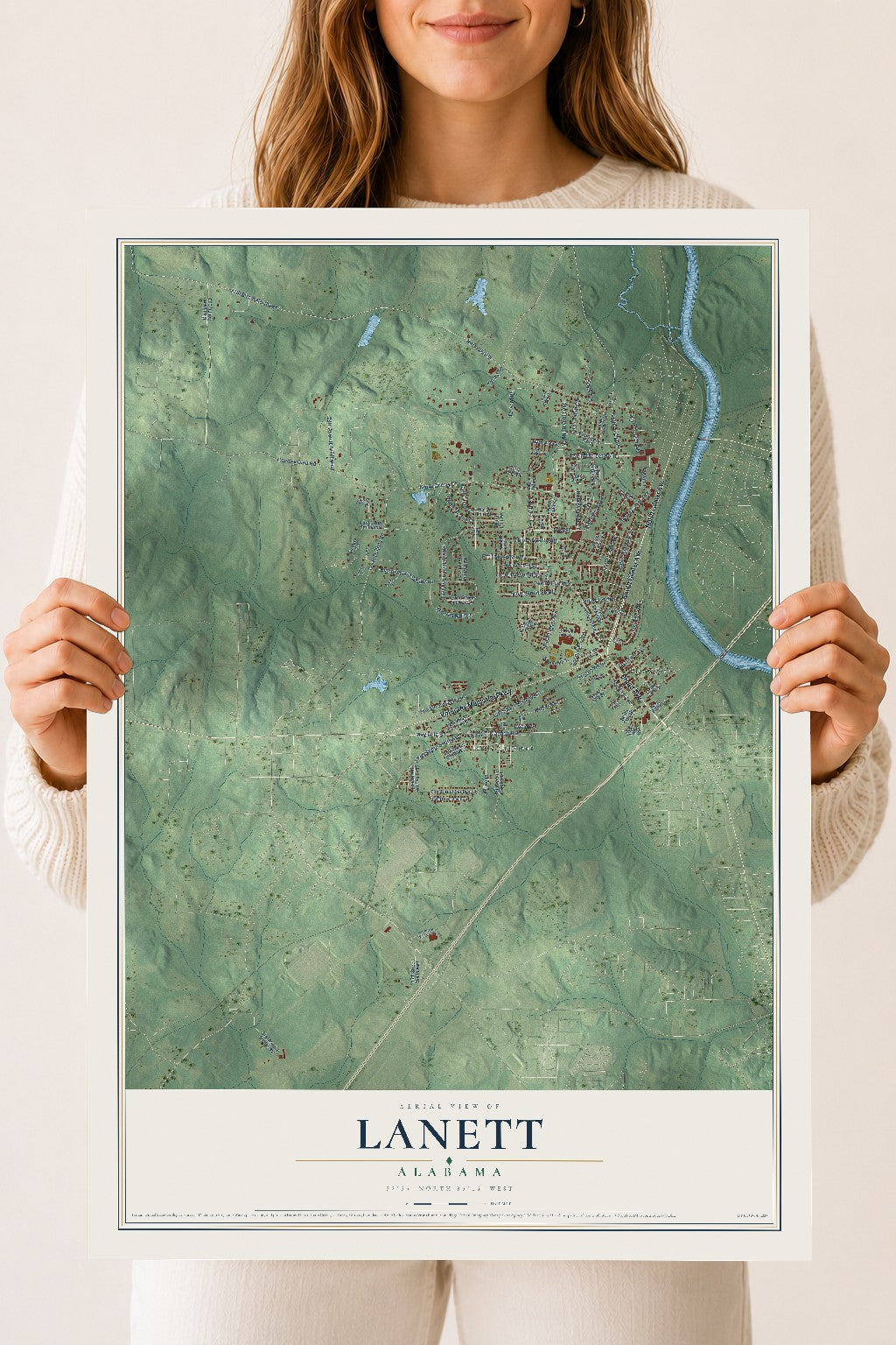 Map of Lanett, Alabama, 18 x 24 inch unframed archival matte print