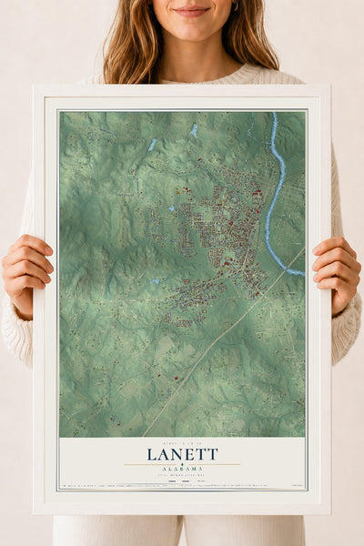 Map of Lanett, Alabama, 18 x 24 inch print in a white wood frame