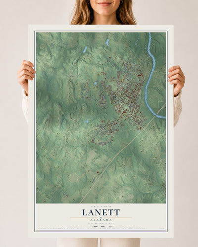 Map of Lanett, Alabama, 24 x 36 inch unframed archival matte print