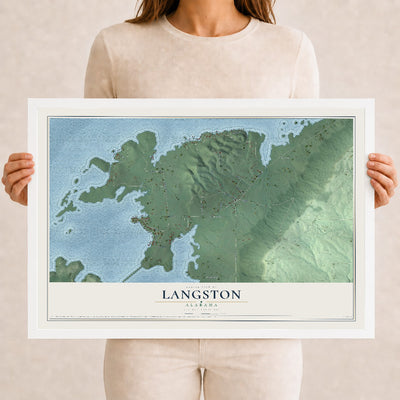 Map of Langston, Alabama, 12 x 18 inch print in a white wood frame